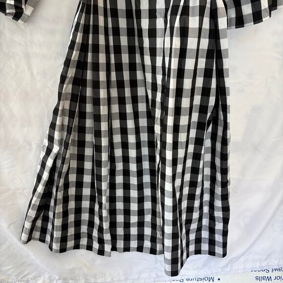 Lafayette 148 Gingham Midi Shirt Dress Large 3/4 Sleeve Black White Button Front - Picture 9 of 9